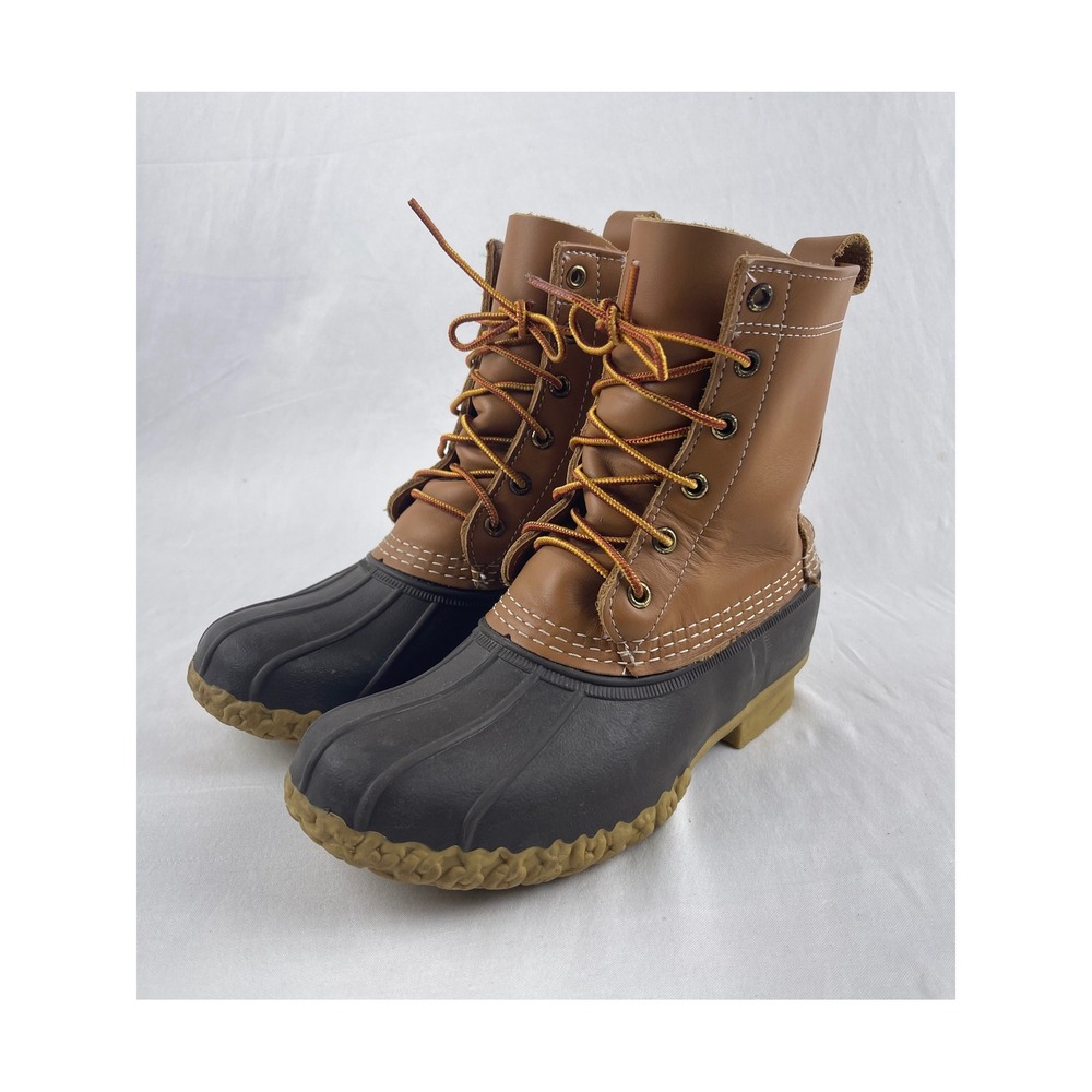 L.L. Bean 8" Bean Boots Kids Size 3 Brown Tan Leather Waterproof Duck Boots USA